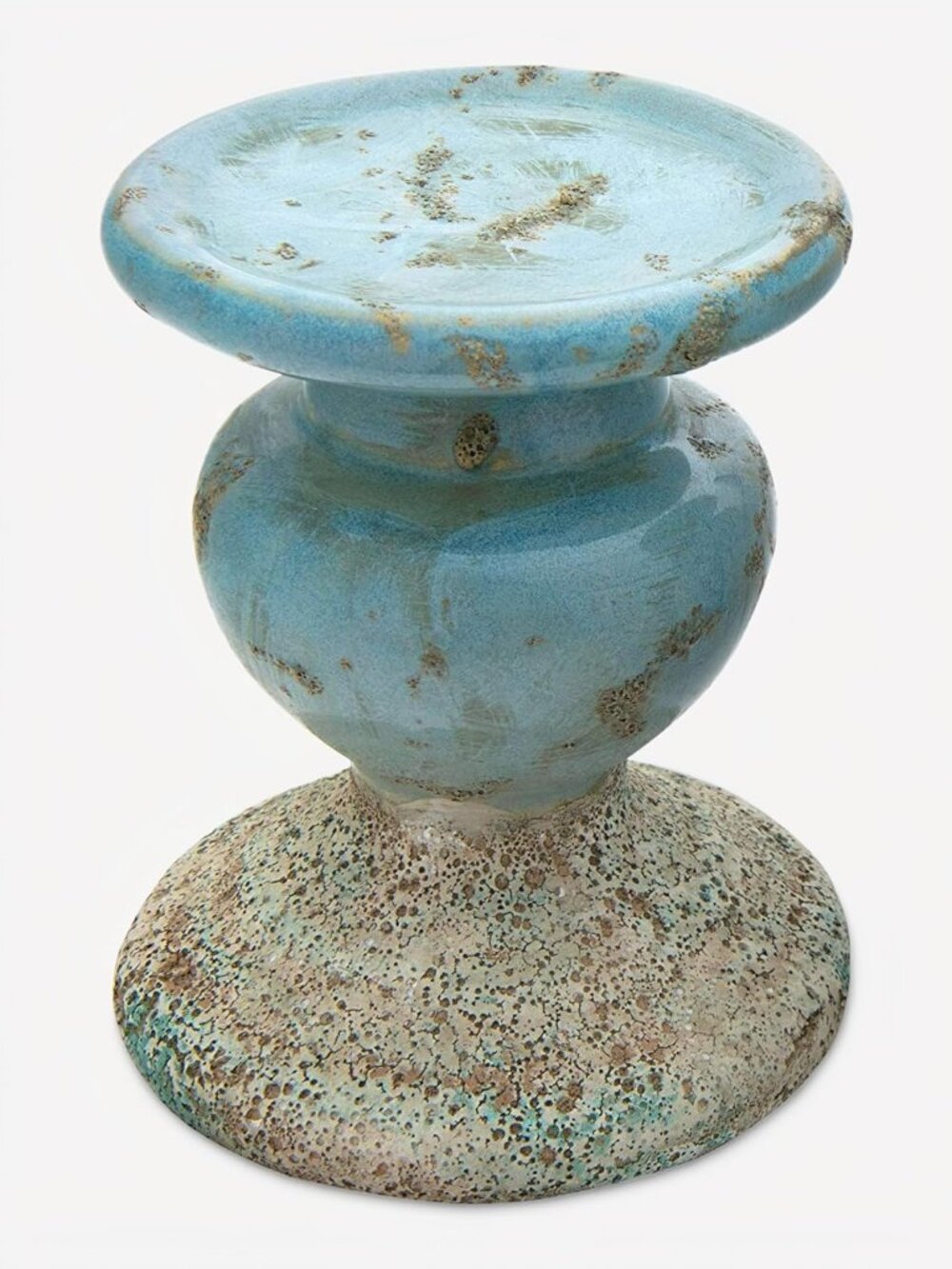 Small Distressed Blue Terracotta Pillar Candle Holder